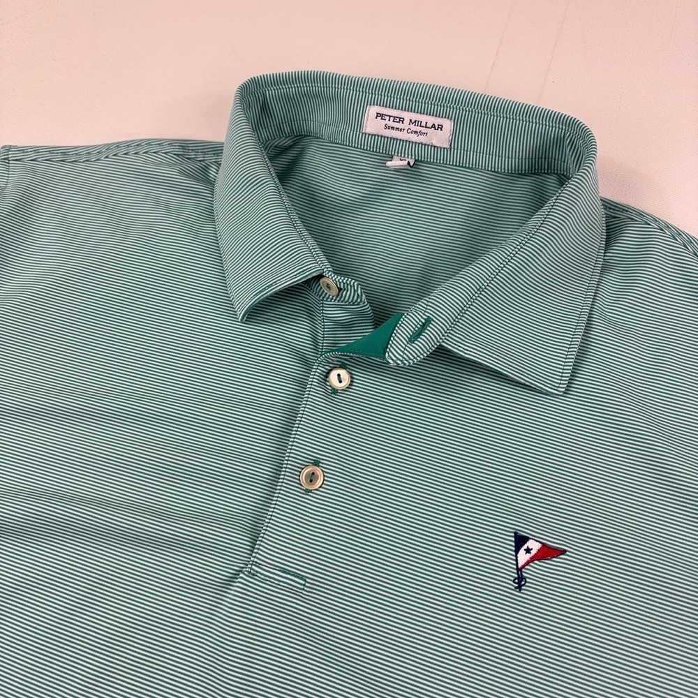 Peter Millar Summer Comfort Polo Shirt Mens XL Green Striped Golf Short Sleeve